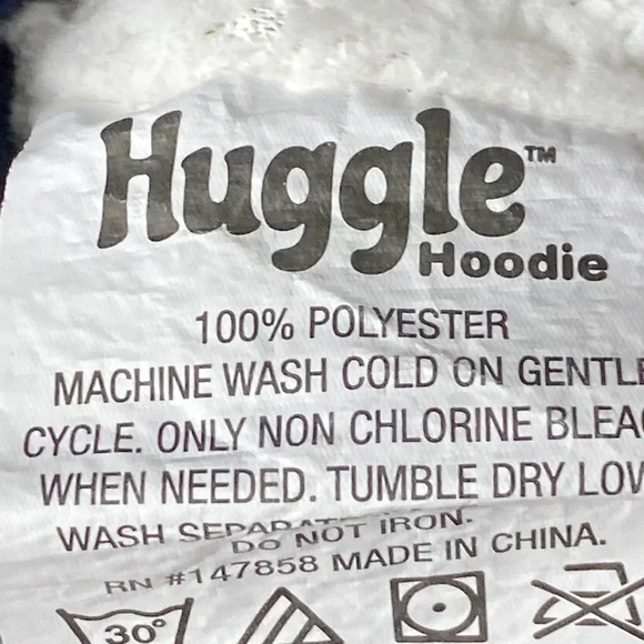 HUGGLE HOODIE NAVY PLUSH VELOUR SHERPA LINING HOODED SLIPOVER FRONT POUCH POCKET - Picture 10 of 13